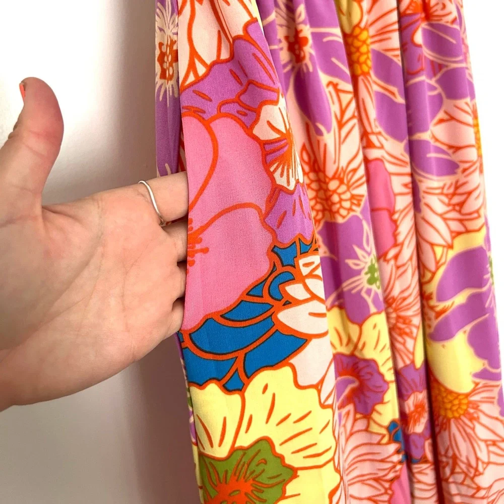 Entro NWOT floral smocked midi dress bright fun colorful pockets sundress multi - Picture 3 of 7